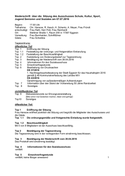 Niederschrift Sitzung Sozialausschuss Eggesin 07.07.16
