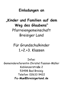 Einladungen an „Kinder und Familien auf dem Weg des Glaubens