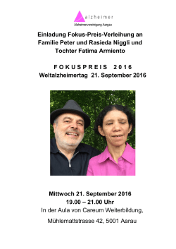Einladung_Fokuspreis 2016 - Schweizerische Alzheimervereinigung