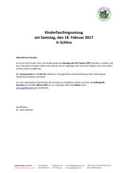 Kinderfaschingsumzug am Samstag, den 18. Februar 2017 in Schlins