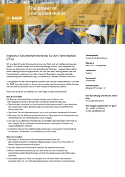 Ingenieur Bioverfahrenstechnik f&uuml;r die Fermentation (m/w)
