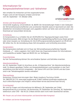 Informationen f&uuml;r Kongressteilnehmerinnen und