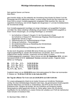 Hinweise und Termine f&uuml;r die Anmeldung der zuk&uuml;nftigen Klasse 5