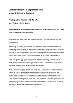 Gottesdienst am 18. September 2016 in der Stiftskirche Stuttgart