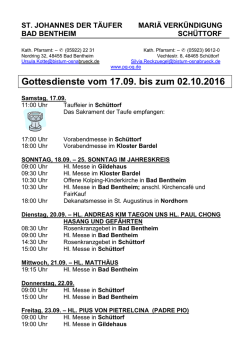 Gottesdienste vom 17.09. bis zum 02.10.2016