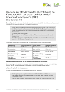 Hinweise zur standardisierten Durchf&uuml;hrung der Klausurarbeit in der