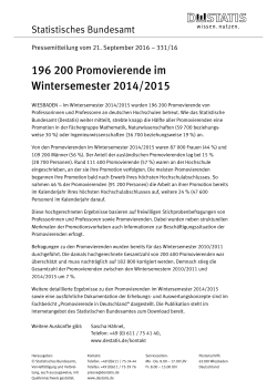 196 200 Promovierende im Wintersemester 2014/2015 (PDF, 61 kB