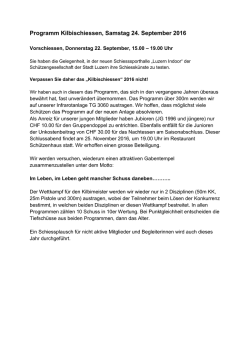 Programm Kilbischiessen, Samstag 24. September 2016