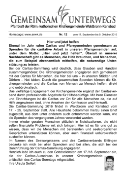 Hier und jetzt helfen Einmal im Jahr rufen Caritas und