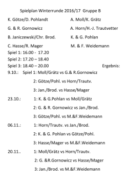 Spielplan Winterrunde 2016/17 Gruppe B K. Götze/D. Pohlandt A