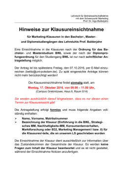 Hinweise zur Klausureinsichtnahme