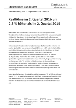 Reallöhne im 2. Quartal 2016 um 2,3 % höher als im 2. Quartal 2015