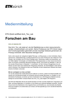 Medienmitteilung Forschen am Bau