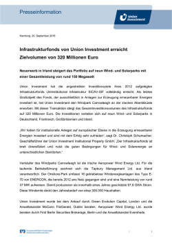 Infrastrukturfonds von Union Investment erreicht Zielvolumen von