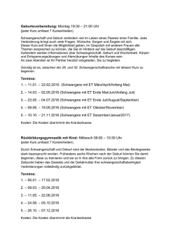 Geburtsvorbereitung: Montag 19:30 – 21:00 Uhr