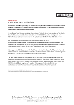 Credit Suisse startet Anleihefonds