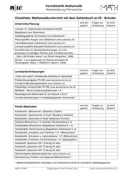 15. Checkliste: "Zahlenbuch an integrativen Schulen"
