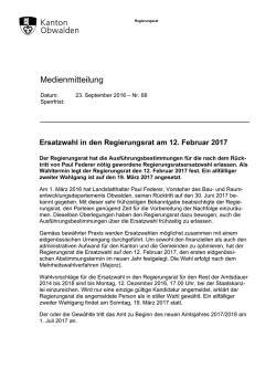 Ersatzwahl in den Regierungsrat am 12