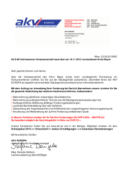 Wien, 23.09.2016/MC 36 S 89/16d Insolvenz Verlassenschaft nach