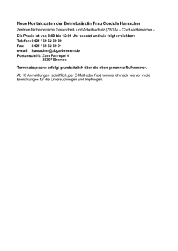 Neue Kontaktdaten der Betriebs&auml;rztin Frau Cordula