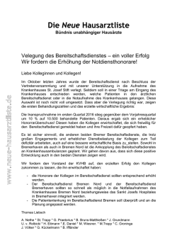InfoFax zur Situation der Bereitschaftsdienste