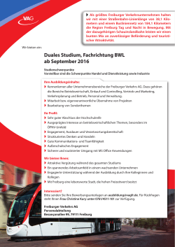 Duales Studium, Fachrichtung BWL ab September 2016