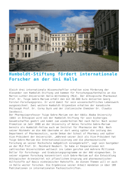 Humboldt-Stiftung fördert internationale Forscher an