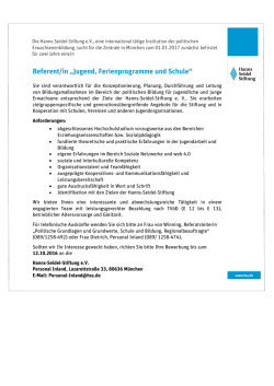 Referent/in „Jugend, Ferienprogramme und Schule“ - Hanns