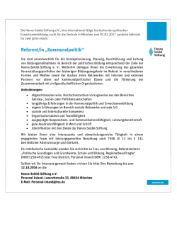 Referent/in „Kommunalpolitik“ - Hanns-Seidel