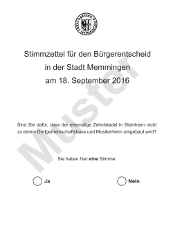 Stimmzettel für den Bürgerentscheid in der Stadt Memmingen am 18
