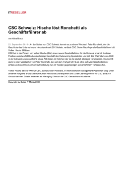 CSC Schweiz: Hische löst Ronchetti als