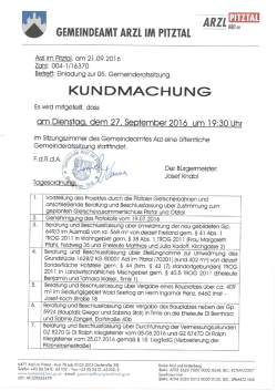 Einladung zur Gemeinderatssitzung am 27.09.2016