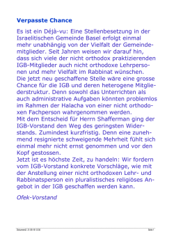 Verpasste Chance Es ist ein Déjà-vu: Eine Stellenbesetzung