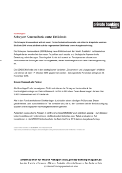 Schwyzer Kantonalbank startet Ethikfonds