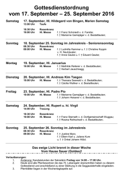 Gottesdienstkalender - Pfarrer von St. Johann