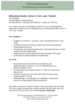 Bilanzbuchhalter (m/w) in Voll- und Teilzeit Standort Stuttgart