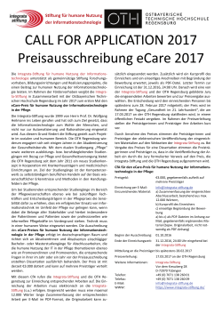 CALL FOR APPLICATION 2017 Preisausschreibung
