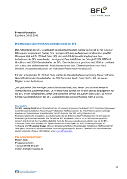 20.09.2016 | Dirk Henniges übernimmt Aufsichtsratsvorsitz der BFL