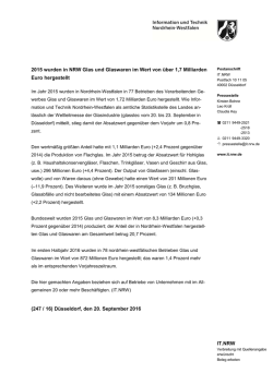 IT.NRW 2015 wurden in NRW Glas und Glaswaren im Wert von &uuml;ber