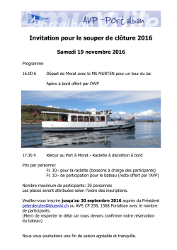 Invitation pour le souper de cl&ocirc;ture 2016 Samedi 19 novembre 2016
