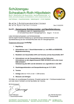 Einladung zur Schützenmeister- und Sportleitersitzung am 21.09.2016