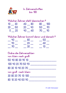 In Zehnerschritten bis 100 Welcher Zehner steht dazwischen