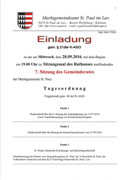 Einladung zur 7. Gemeinderatssitzung am 28.09.2016
