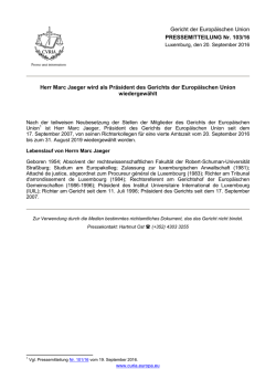 Herr Marc Jaeger wird als Pr&auml;sident des Gerichts der Europ&auml;ischen