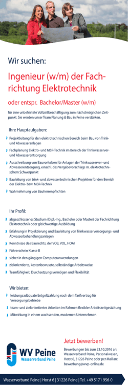 Ingenieur (w/m) der Fach- richtung Elektrotechnik