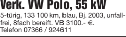 Verk. VW Polo, 55 kW