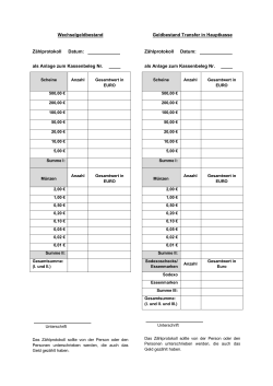 Muster Zählprotokoll Kasse mit Schecks und Essenmarken