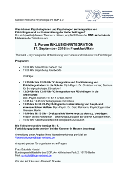 3. Forum INKLUSION/INTEGRATION 17. September 2016 in Frankfurt
