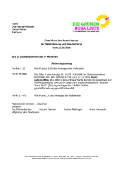 Herrn Oberb&uuml;rgermeister Dieter Reiter Rathaus Beschluss des