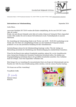 Informationen zur Schulanmeldung -GGS Wolperath